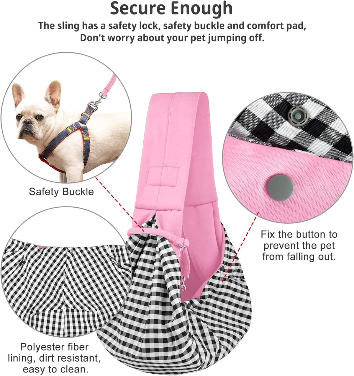 Dog and Cat Sling Carrier, Hands Free Reversible Pet Papoose Bag - Pink - image 4