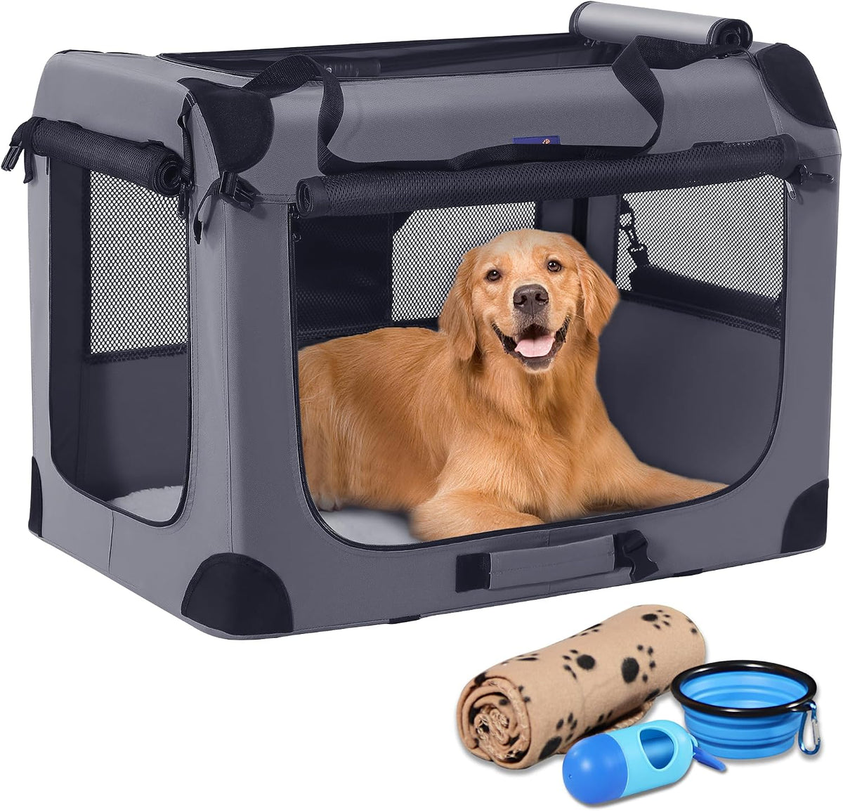 Portable Collapsible Dog Crate - Gray / 40.0"L x 27.0"W x 27.0"H