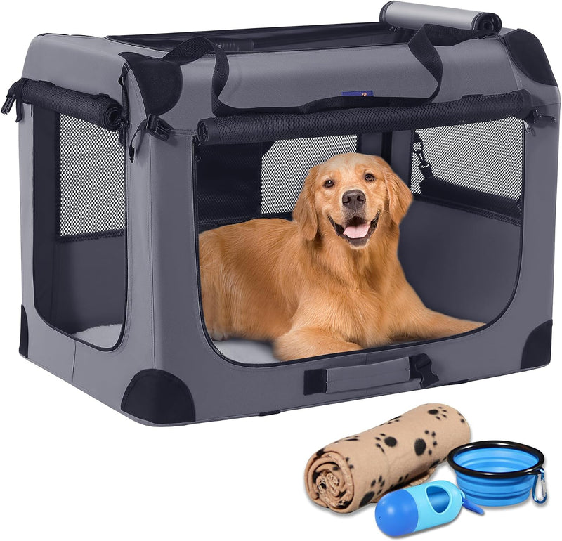 Portable Collapsible Dog Crate - Gray / 40.0"L x 27.0"W x 27.0"H