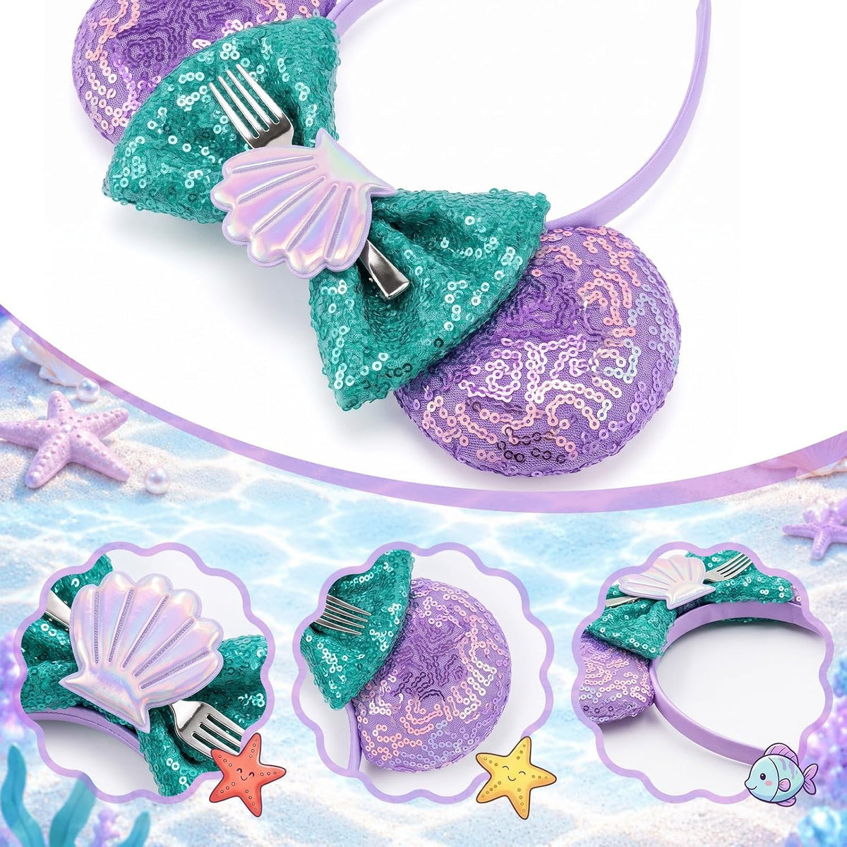LYLIN Birthday Mouse Ears, Mouse Ears Headband for Women Girls – Fun for Kids & Family - Mermaid Fork Purple - image 4