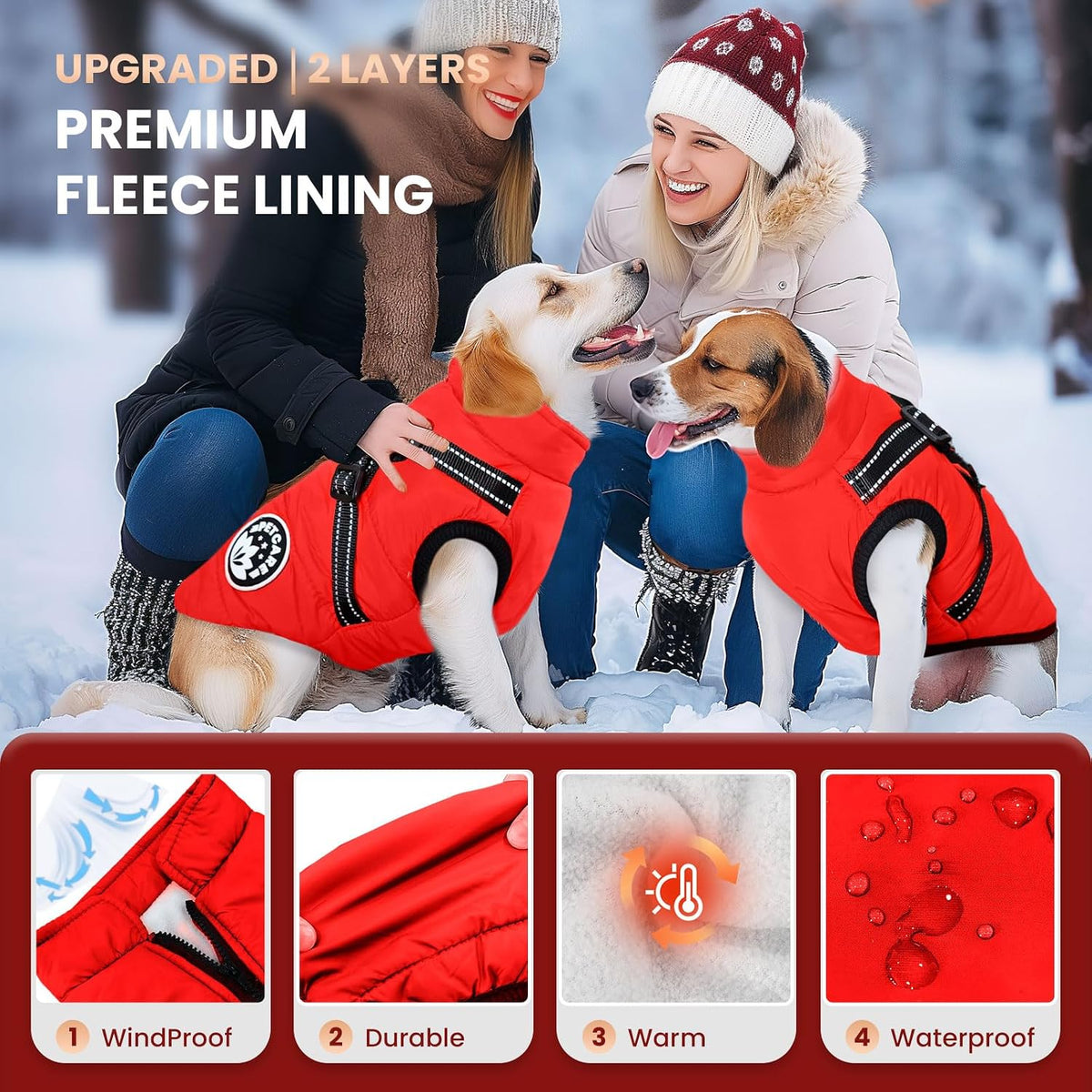 Winter Dog Coat with Harness Built in Waterproof Dog Jackets Warm Pet - Red / L(Suggest 8-11 lbs) - image 2