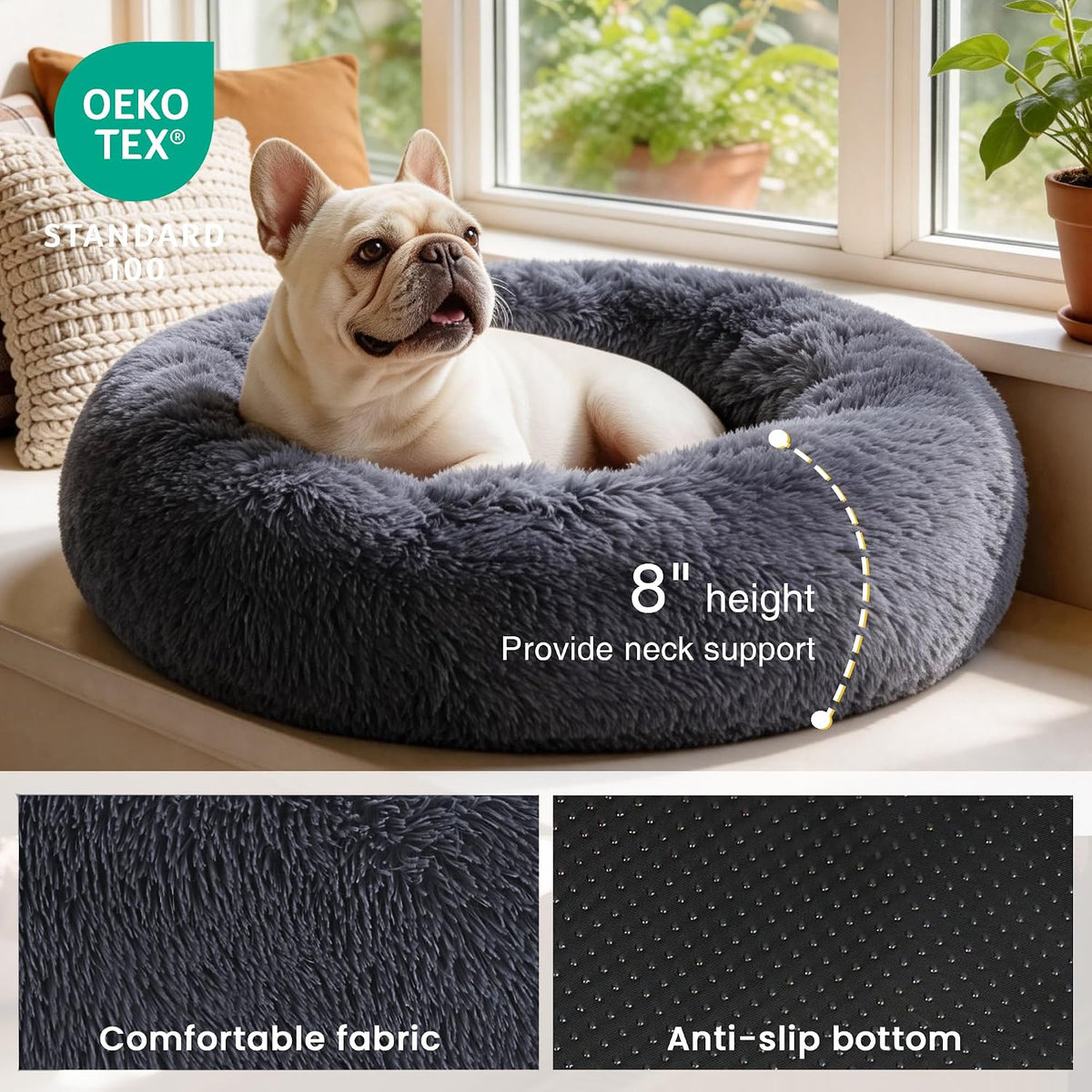 Love's cabin Calming Cat Bed for Indoor Cats - Bluish Grey / 20" - image 3