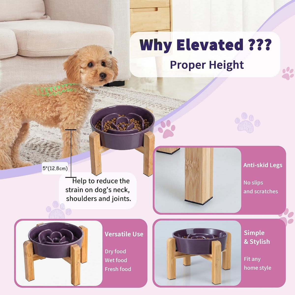 Elevated Slow Feeder Dog Bowl - Purple / 1.5 Cups - image 4