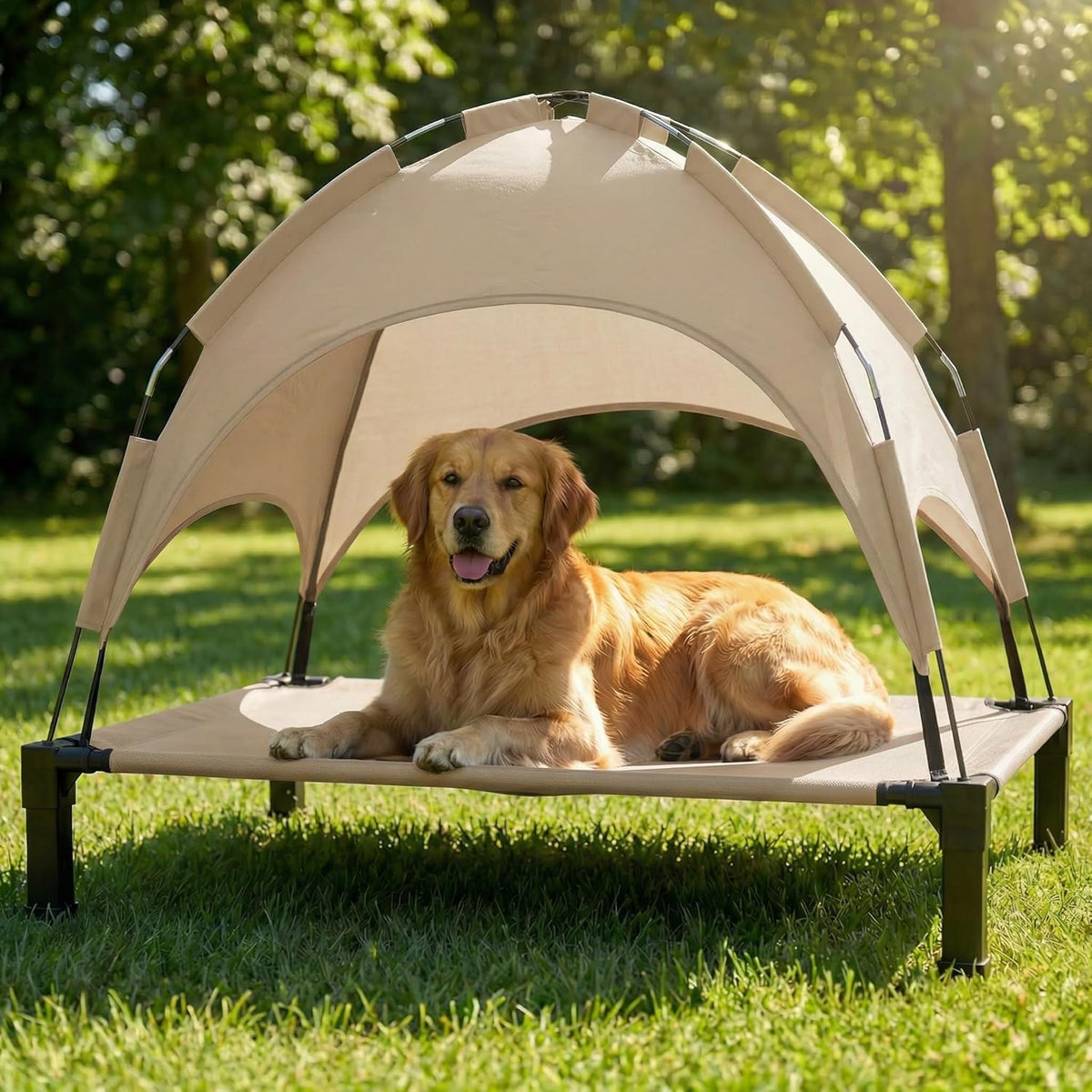 Elevated Dog Bed Raised Cooling Dog Cot for Large Dogs - Beige / 51.0"L x 36"W x 39"H