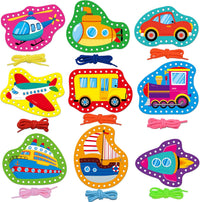 SpriteGru 9 Pieces Kids Lacing Cards - Vehicle-B