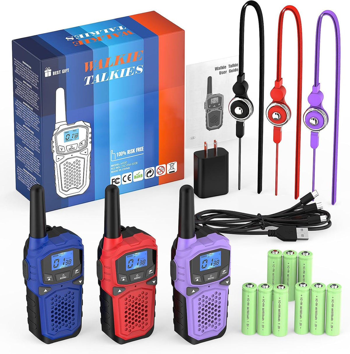 Rechargeable Walkie Talkies 3-Pack for Kids & Adults – Long Range 2-Way Radios with NOAA Alerts