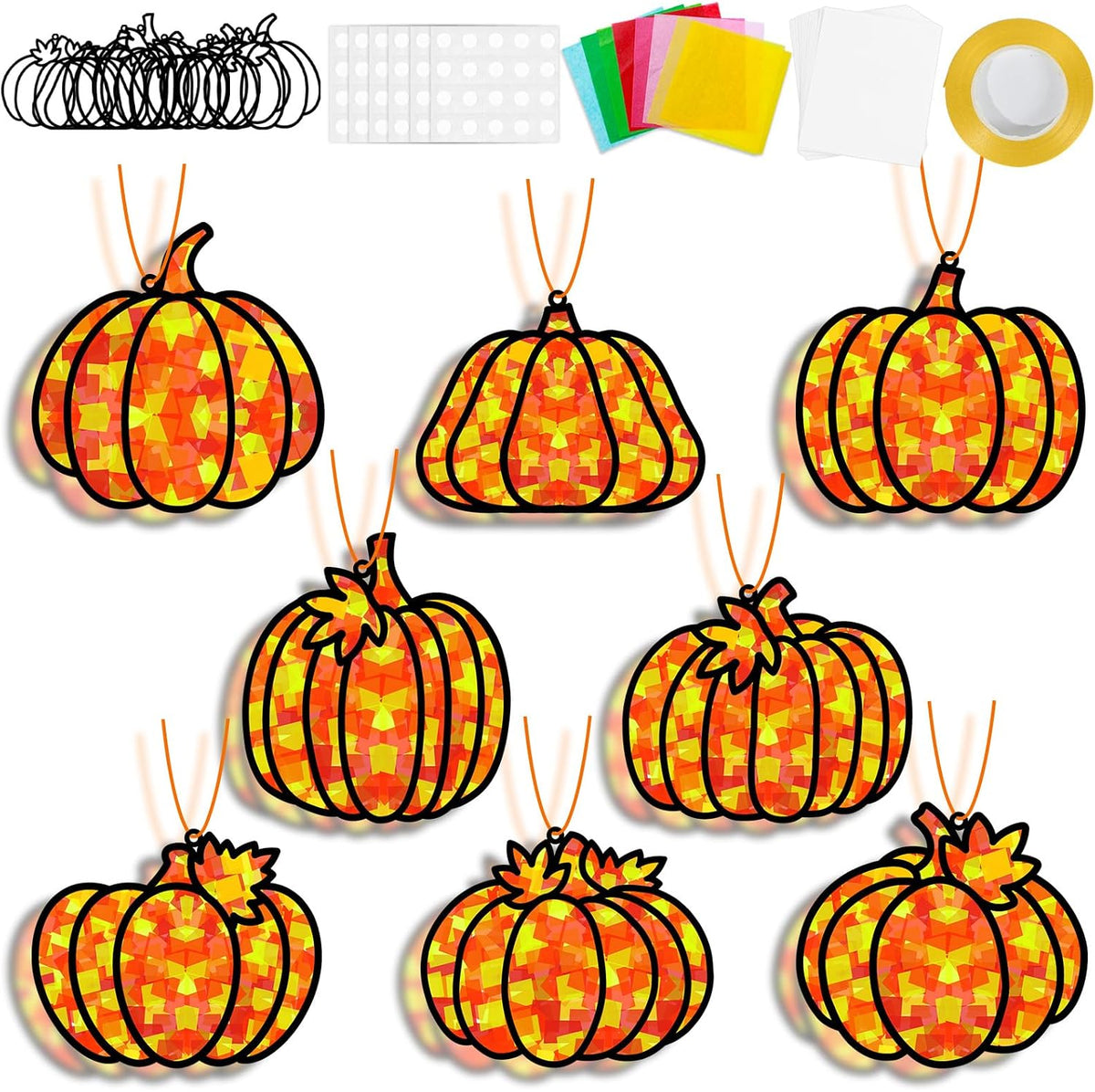 QOUBAI 32 Sets Halloween Bats Suncatchers Craft Kit DIY Window - Fall Pumpkin