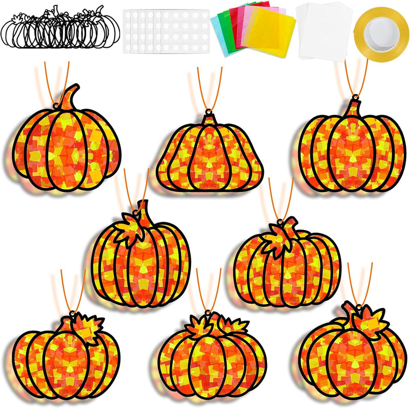 QOUBAI 32 Sets Halloween Bats Suncatchers Craft Kit DIY Window - Fall Pumpkin