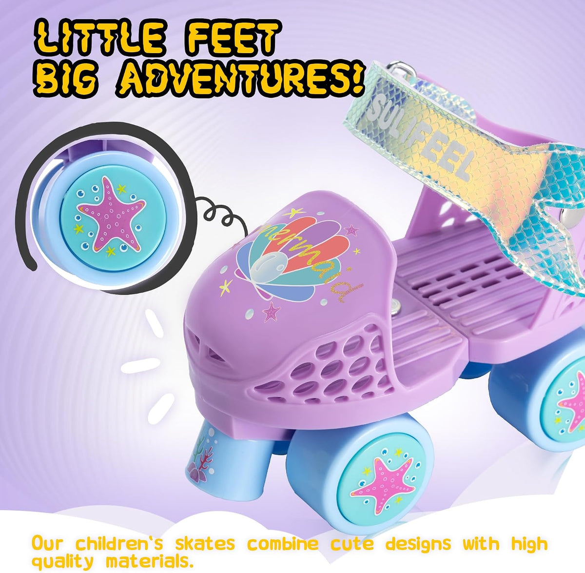 SULIFEEL Kids Adjustable Quad Roller Skates for Girls and Boys – Fun for Kids & Family - Mermaid Purple - image 3