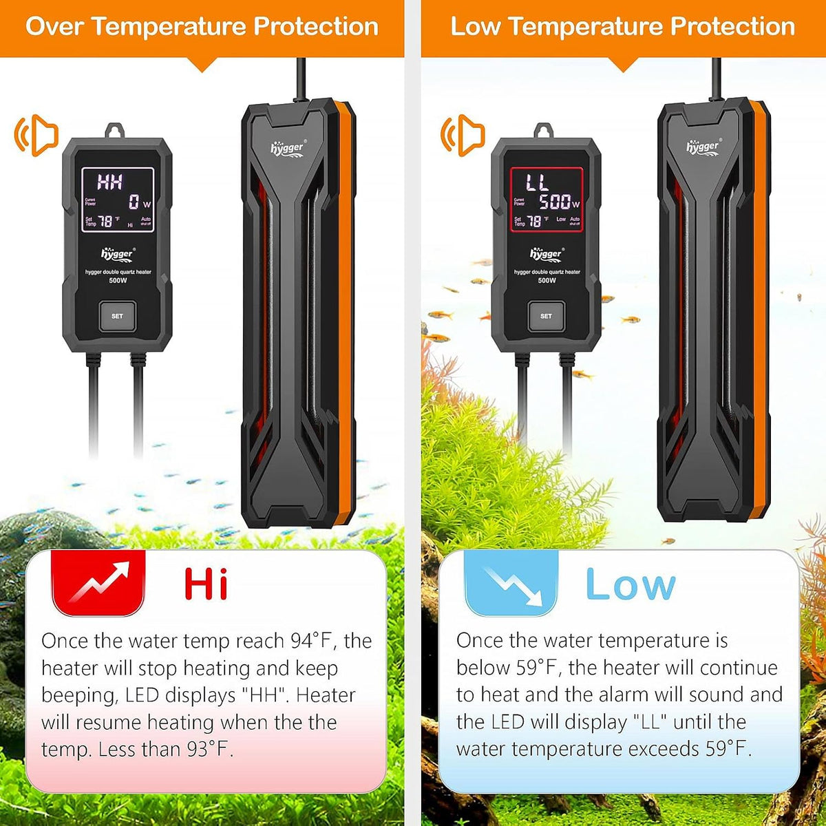 hygger Aquarium Heater 300W/500W/800W/1000W - 500W for 65-135 Gallon - image 4