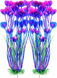 AQUANEAT Artificial Fish Tank Plants, Plastic Aquarium Accessories Large, 15.5 inch Purple Decorations, 2pcs