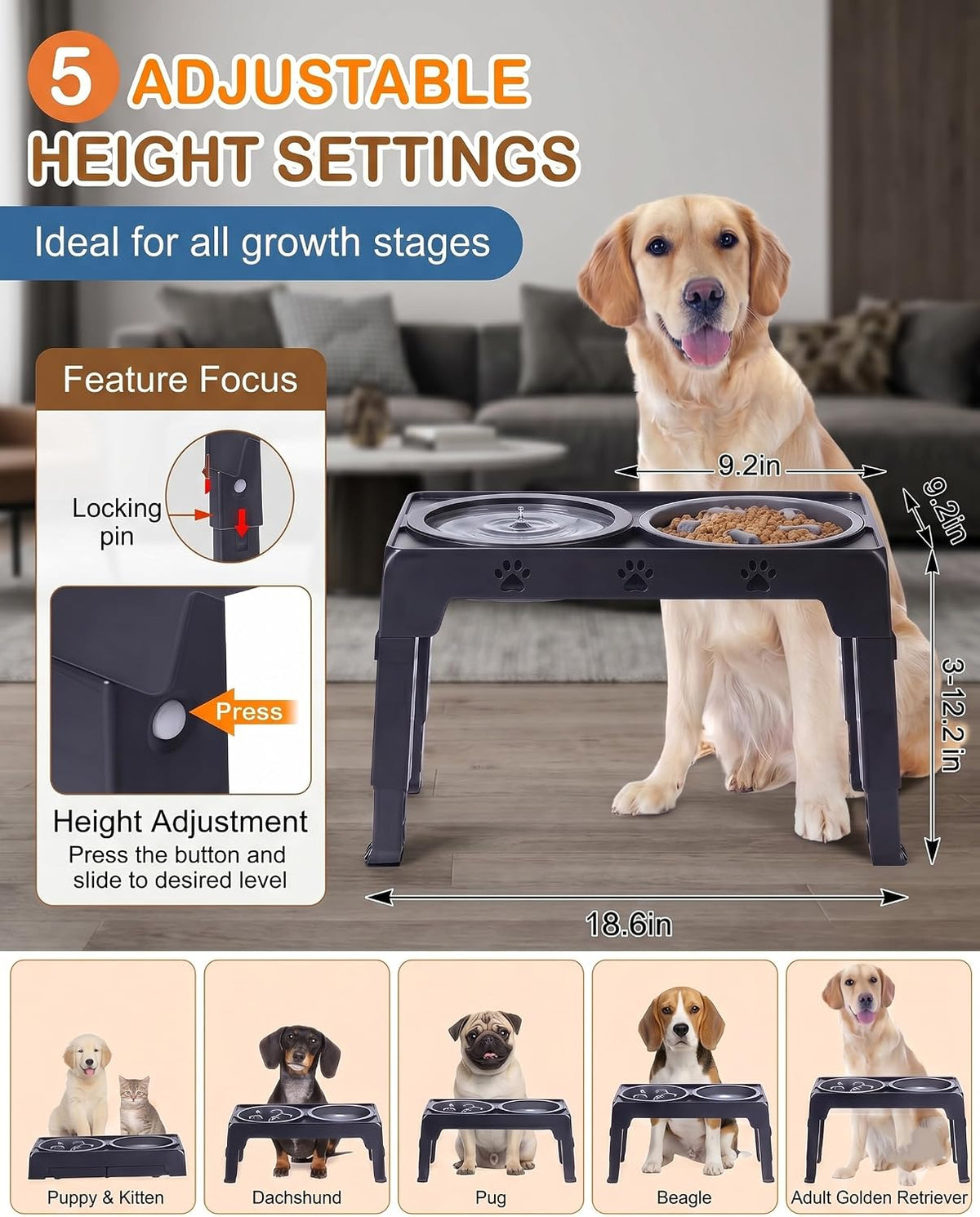 LALOBLUE Collapsible Dog Bowls Raised Elevated Adjust Stand – Essentials for Dogs - image 2