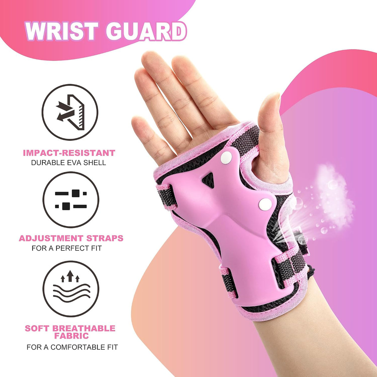 2PM SPORTS Knee and Elbow Pads Set with Wrist Guards for Kids Girls - Pink / Medium - image 2