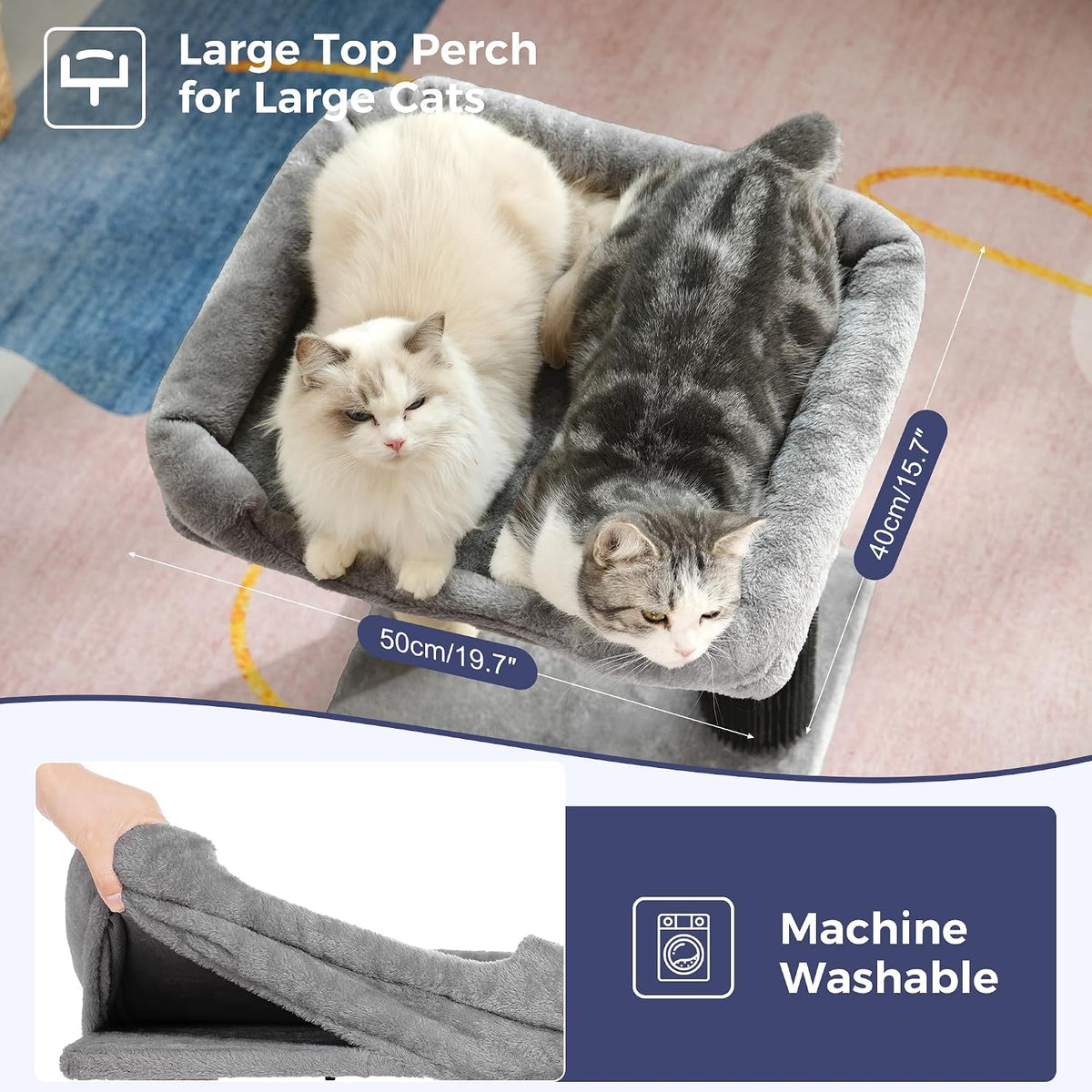 Cat Tree Tower for Large Cats Cat Scratching Post with Bed 20X16” – Essentials for Cats - Large / Gray - image 3