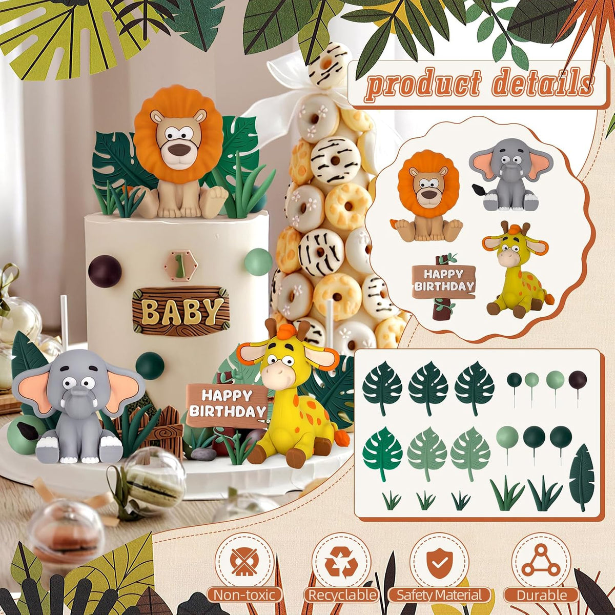 19pcs Safari Animal Cake Topper - Jungle Wild Style - image 3