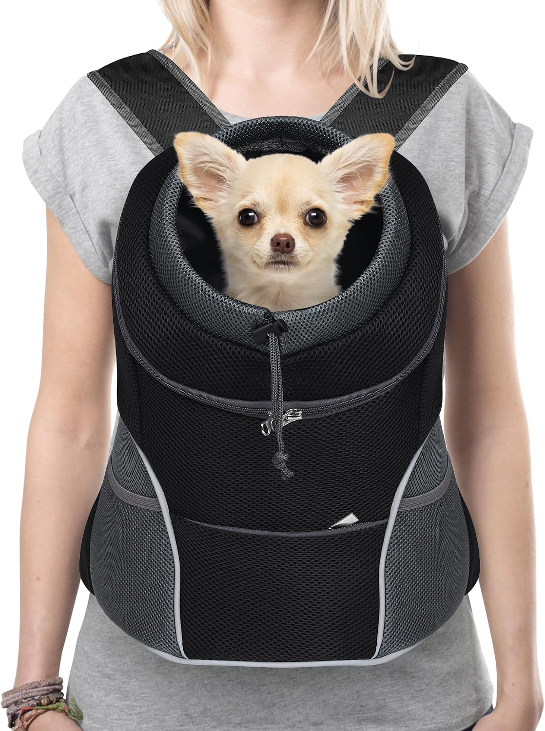 Dog Front Carrier Backpack, Adjustable Breathable Dog Backpack – Essentials for Dogs - Black / Large (9-13.5lbs)