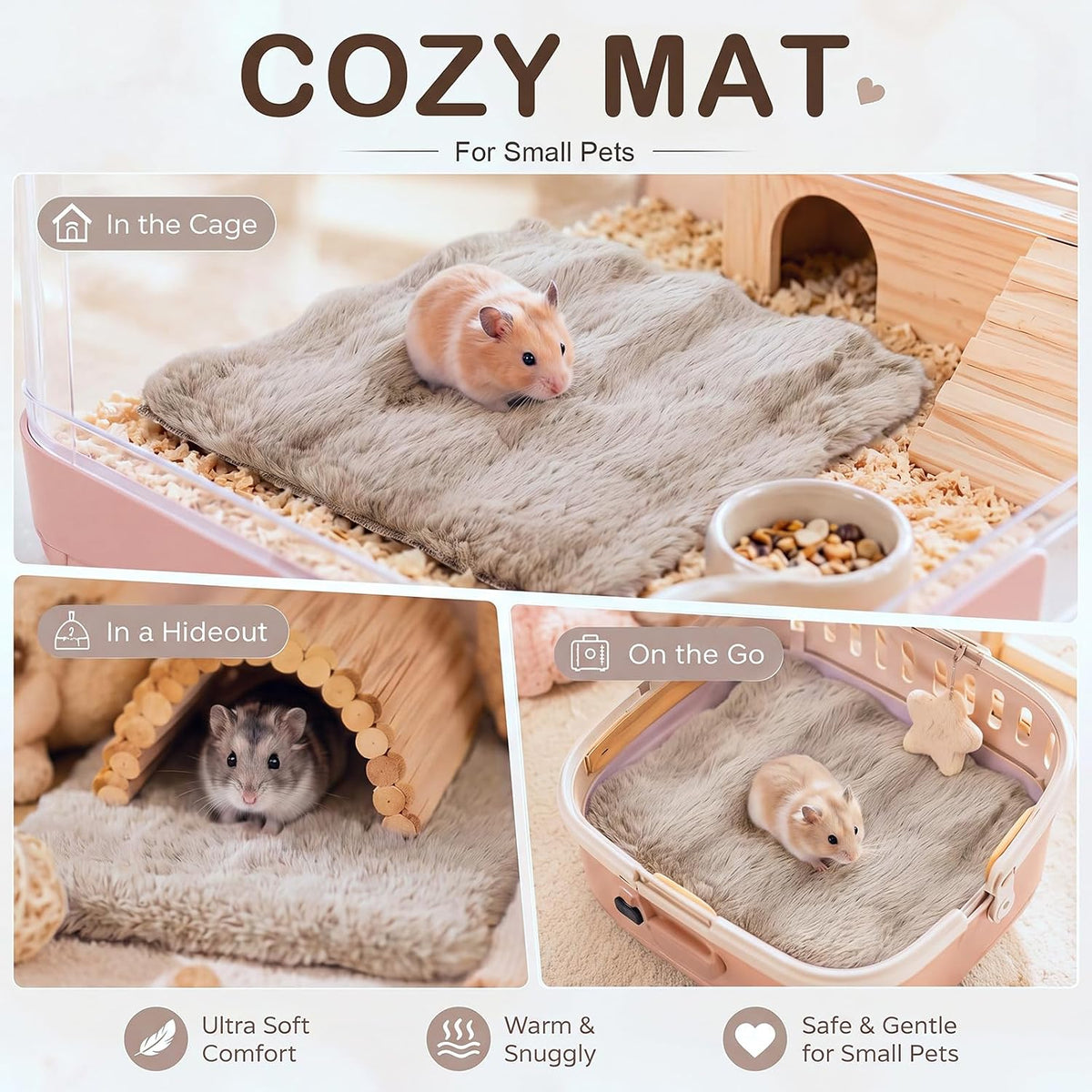 Jetec 3 Pcs Guinea Pig Beds, Fleece Small Animal Mats - Bubble Fleece / Winter / Brown - image 4
