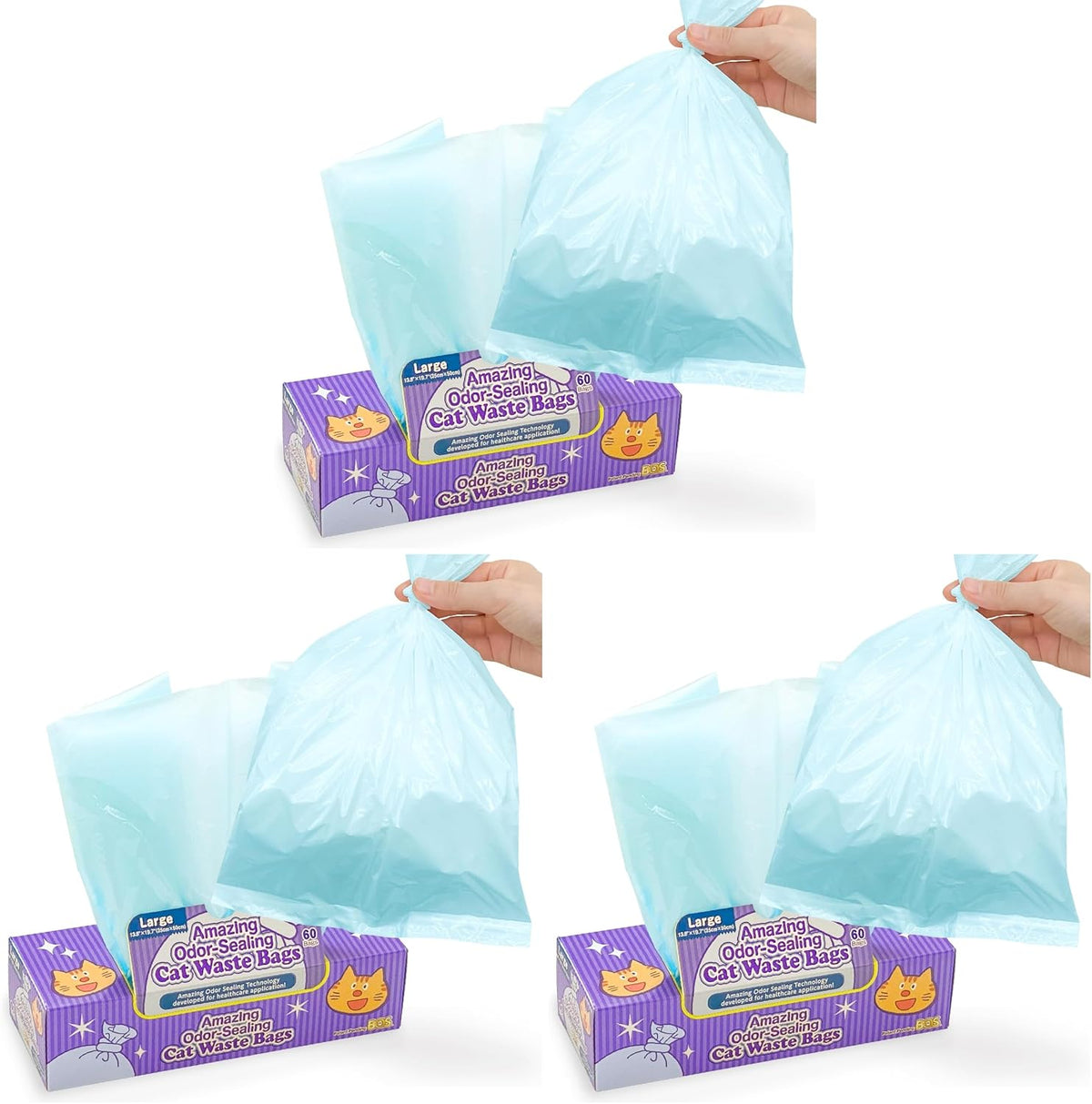 BOS Amazing Odor Sealing Cat Waste Disposal Bags, Durable - 60 Count (Pack of 3)