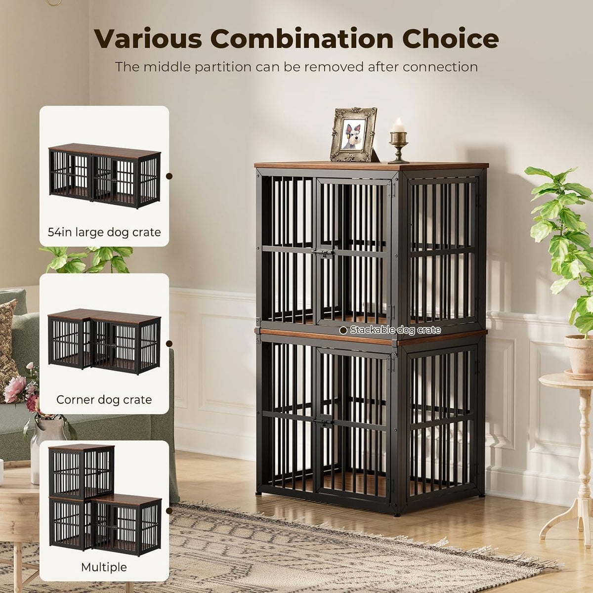 Lyromix 86.62'' Dog Crate Furniture Large Breed TV Stand, Grey – Essentials for Dogs - Walnut / 53.9"L x 20.9"W x 24.0"H / TV Stand Crate - image 2