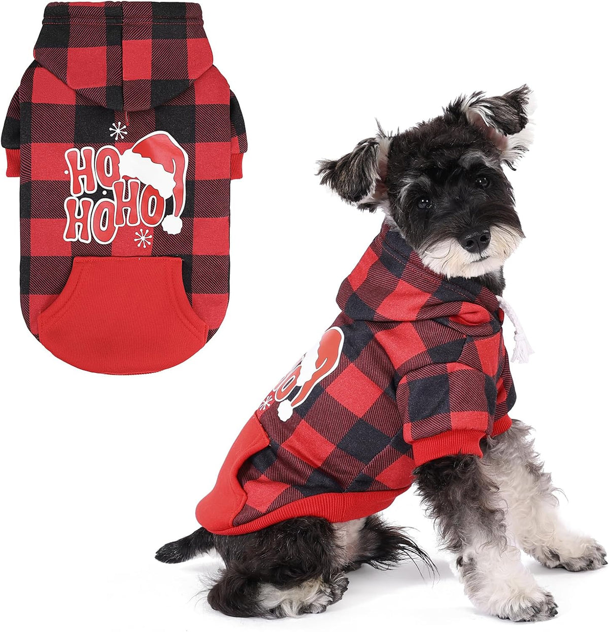 Plaid Dog Hoodie Pet Clothes Sweater with Hat and Pocket for Small - Santa Hat / Medium (Pack of 1)