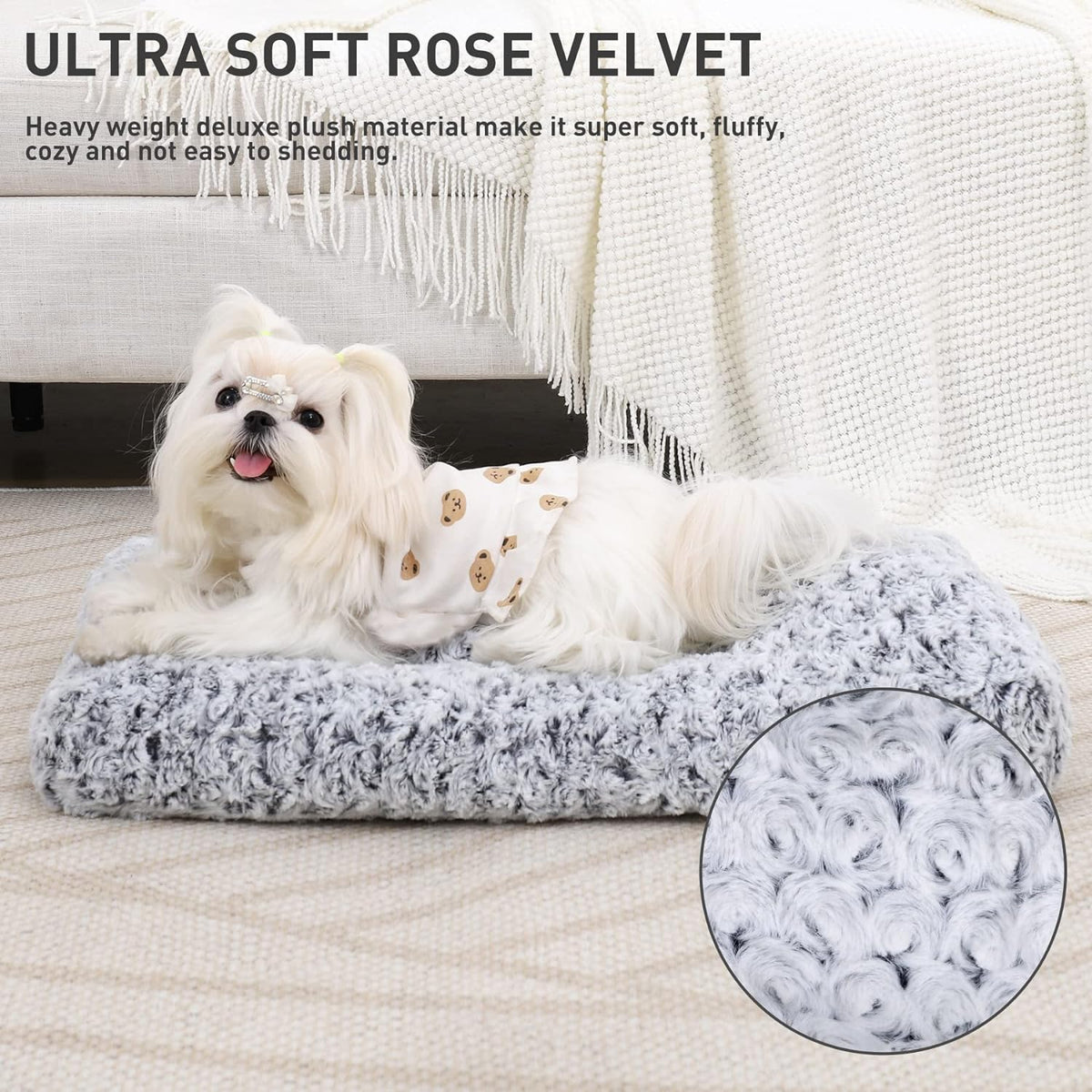 KSIIA Washable Dog Bed Medium Size Dog Crate Bed Plush Pet Mat - Grey / 21.0"L x 13.0"W x 2.5"Th - image 2