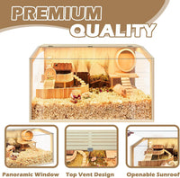 Hamster Cage Chewproof, Large Hamster Cages and Habitats - Natural Oak Wood / 24.0"L x 16.0"W x 16.0"H / Openable Window Roof - image 4