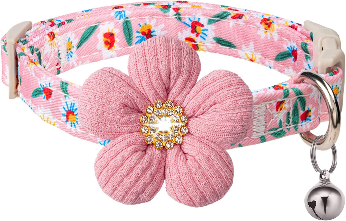 Medium Dog Collar with Flower - Pink / L : for Large Dogs