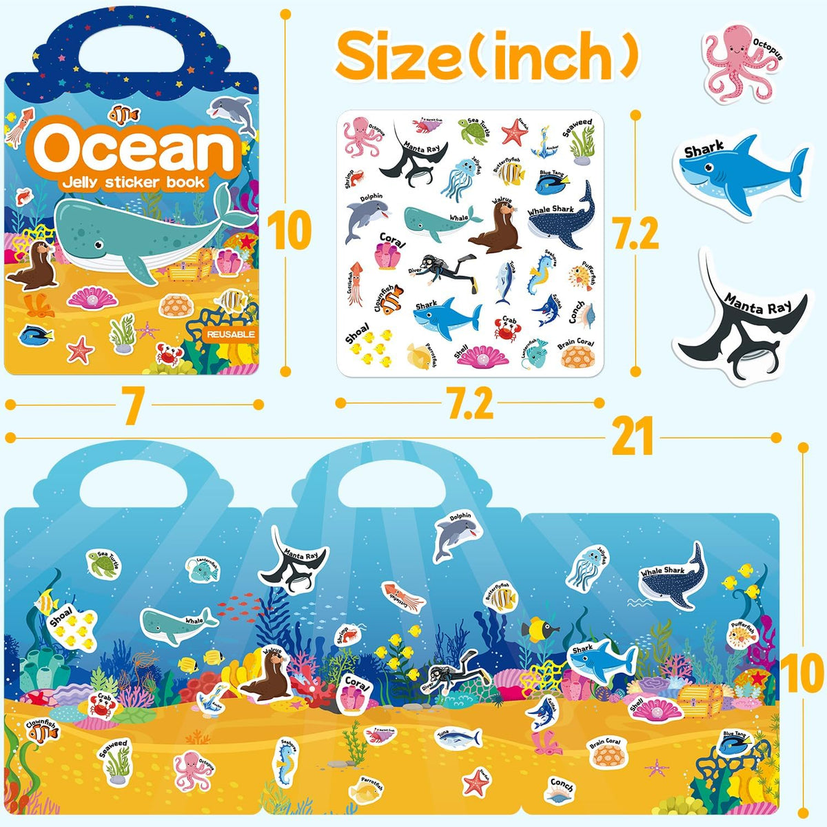 6 Sets Reusable Sticker Book for Toddlers 3-6 - Ocean+Space+Dinosaur - image 4