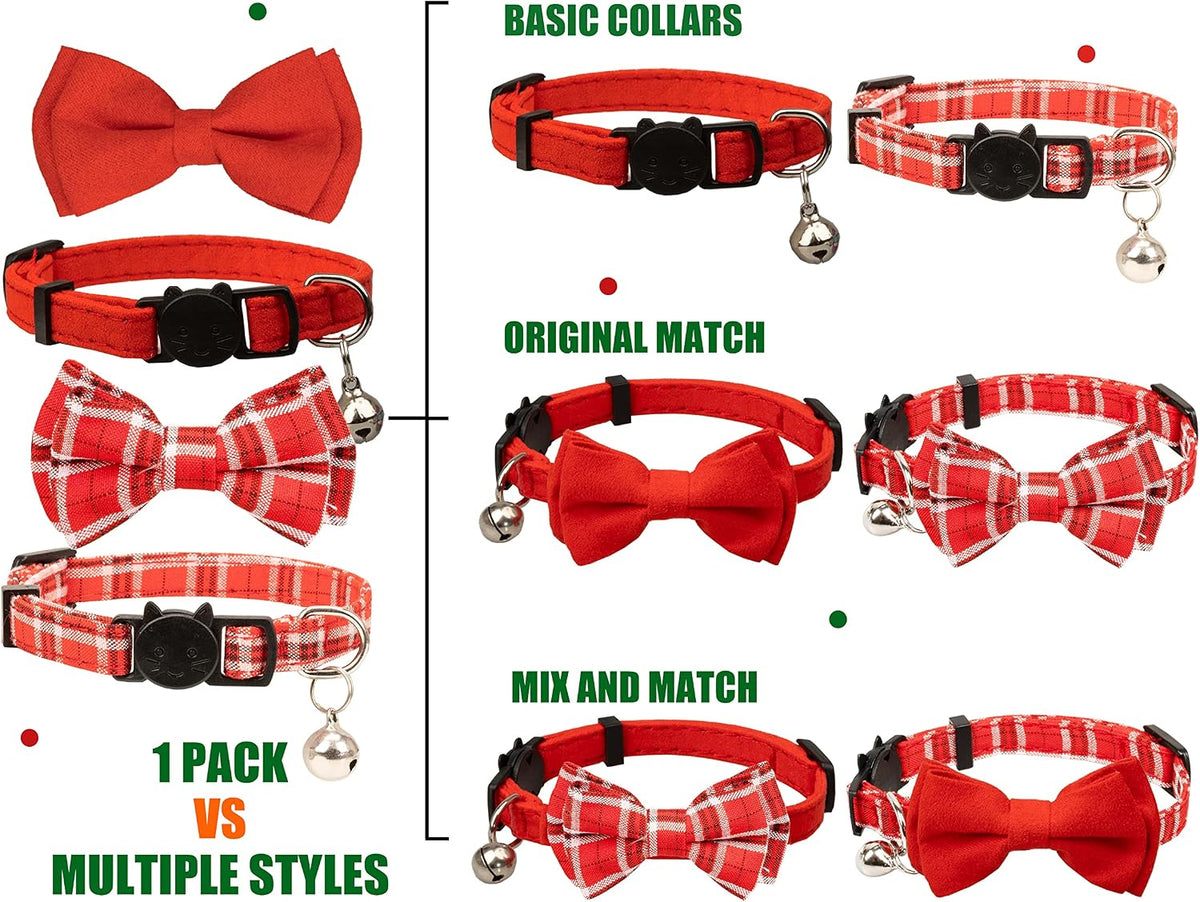 Cat Collar Breakaway Bowtie Safety with Bell Adjustbale Kitten Puppy - J-[2pcs] Red - image 3