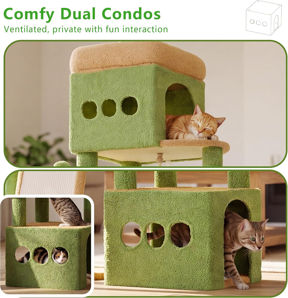 Heybly Cat Tree 72.4-Inch Anti-Tip Cat Tower with Spacious Perches - Green and Yellow / 72.4 inch - image 3