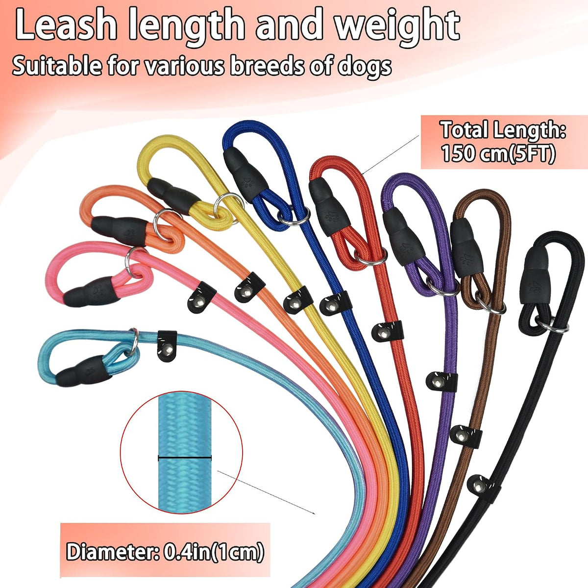FOVRLZSE 5-Pack Dog Slip Leashes 4.6FT Nylon Training Lead - Master Hue - image 2