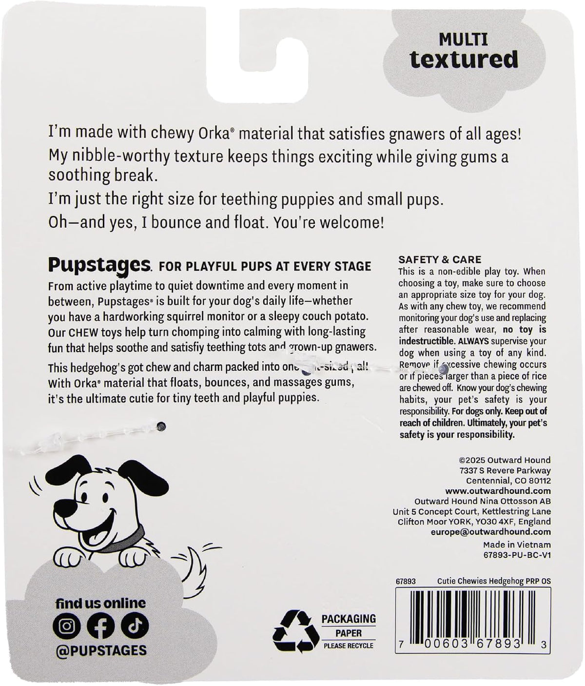 Cool Teething Stick Dental Dog Chew Toy, Soak & Freeze, 8.5" – Essentials for Dogs - Hedgehog - image 3