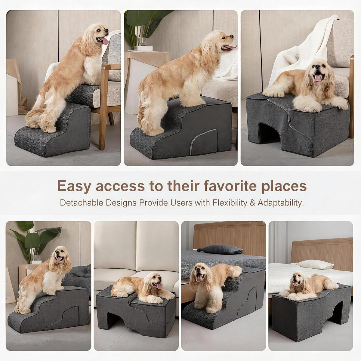 Garnpet Dog Stairs for Couch Sofa and Chair - Fleece 5-Step / Charcoal Grey - image 3