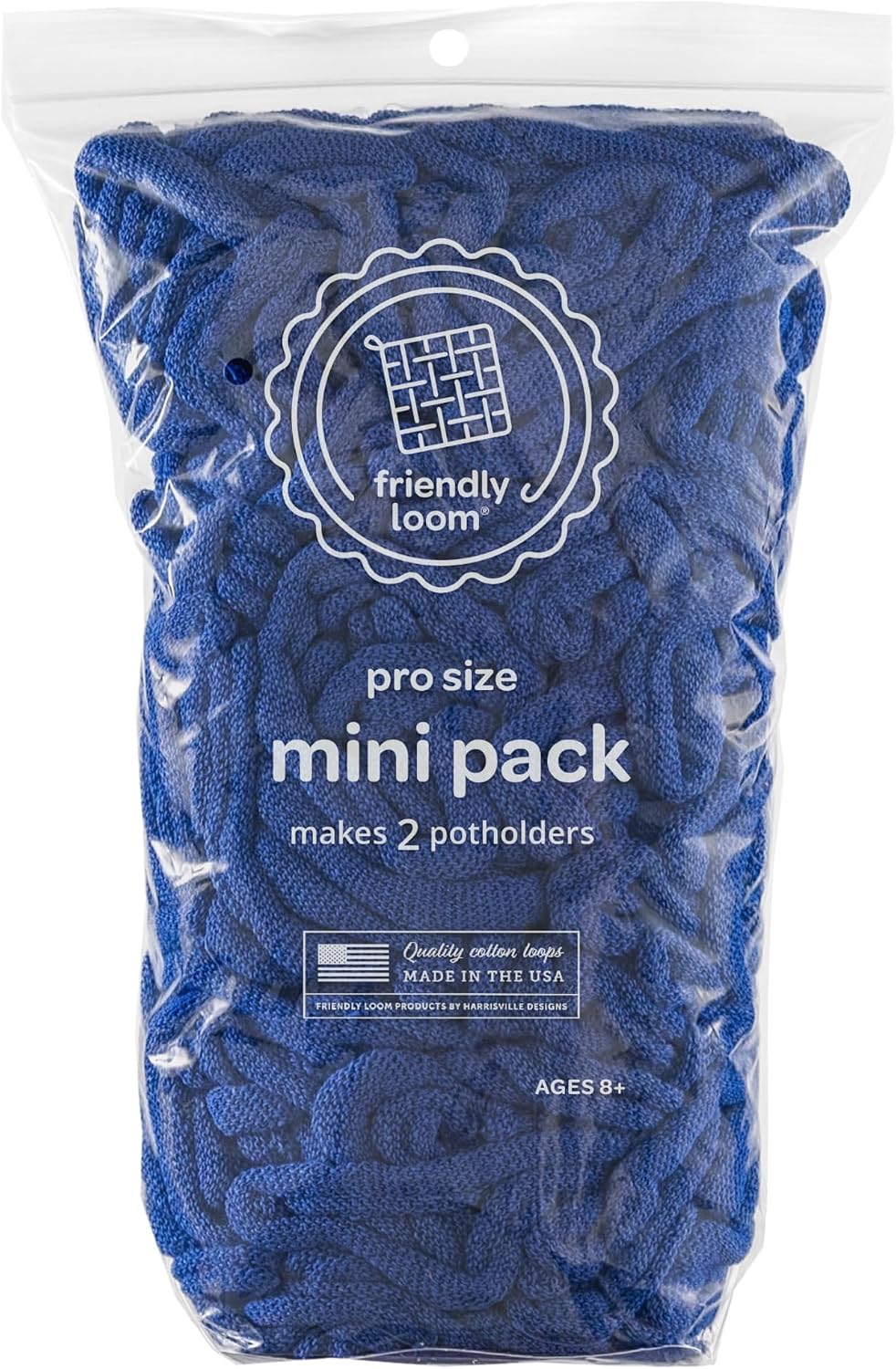Friendly Loom Blue Cotton 10 Inch Potholder PRO Loops Mini Pack Refill – Fun for Kids & Family - Large