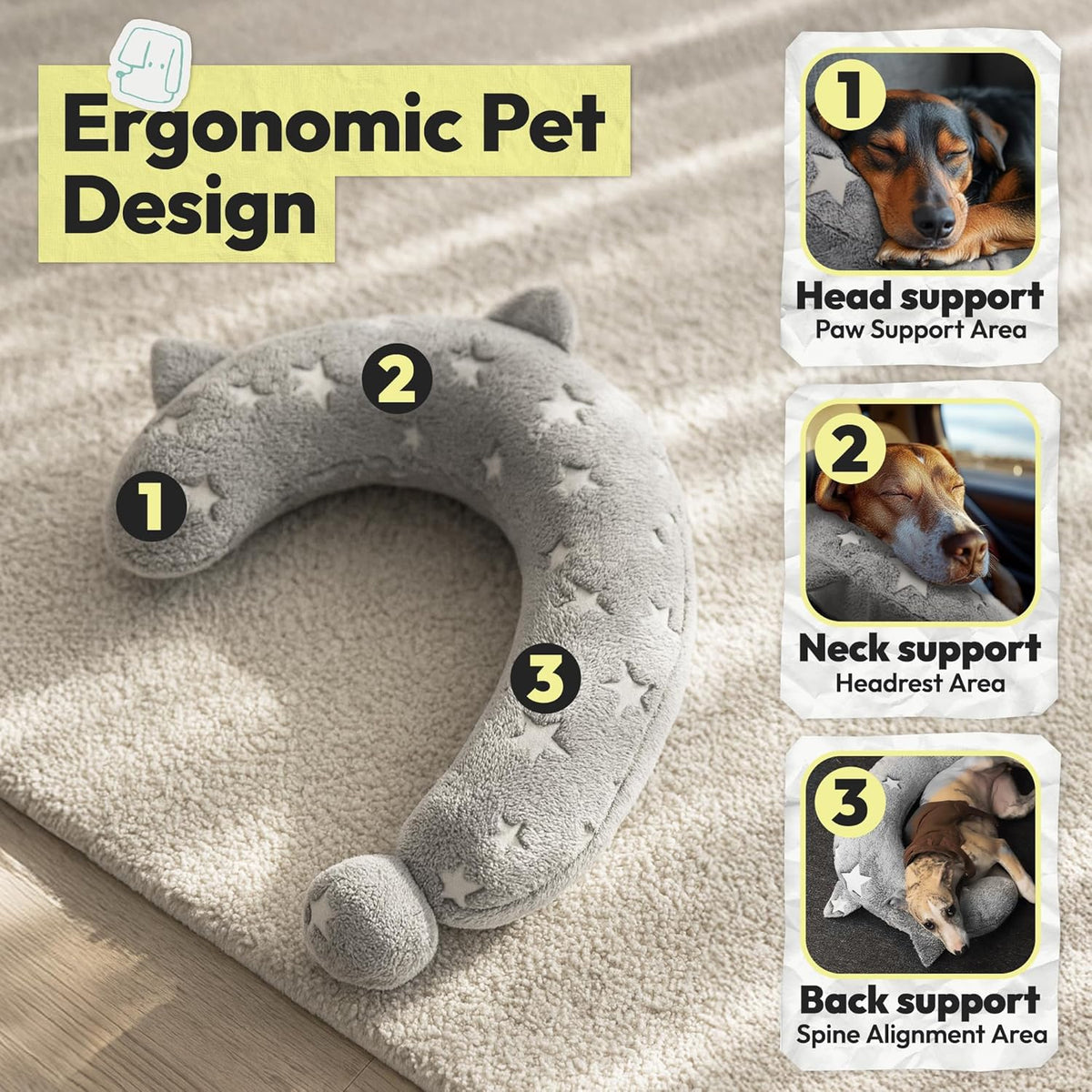 Dog Calming Pillow, Glow in The Dark Dog Put Head on - Large / Gray - image 2