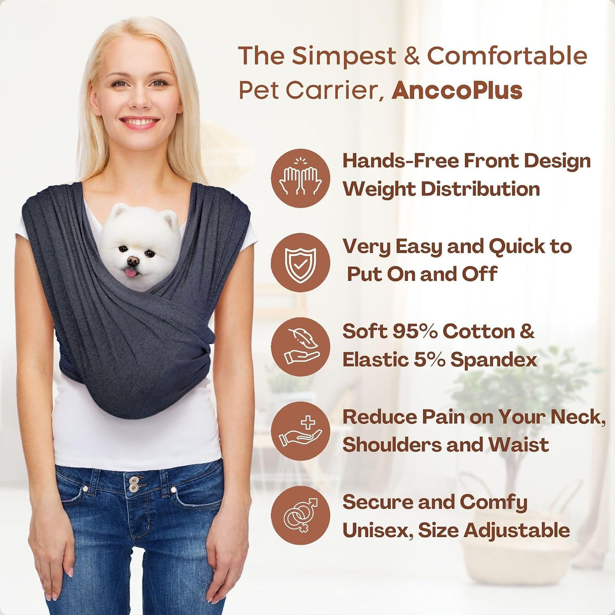 Small Dog Sling Carrier, Hands-Free - Charcoal Black / Plus - image 2