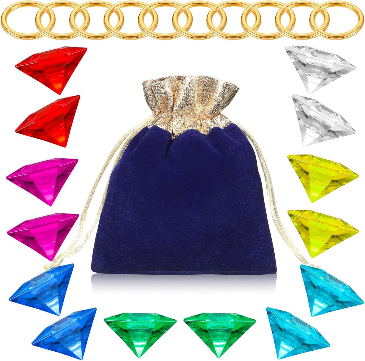 ZCYSRLQIN acrylic gems and gold rings set with seven colored gems and a gauze bag - view 2