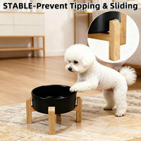 Elevated/Raised Ceramic Dog Bowl with Bamboo Stand，6 Inch 3.6 Cups - Black / Medium - image 4