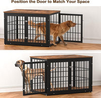 48 Inch Rustic Heavy Duty Dog Crate Furniture for Extra Large Dogs, Decorative Pet House End Table, Wooden Cage Kennel Furniture Indoor, Black and Brown