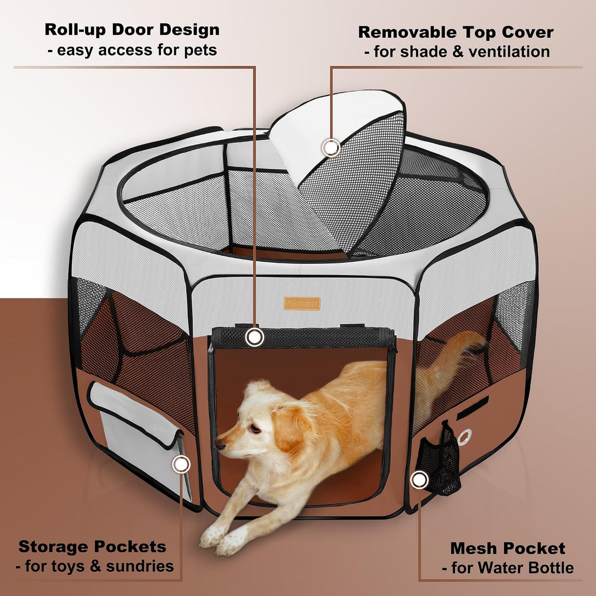 Akinerri Portable Dog Playpen - Large / Brown - image 2