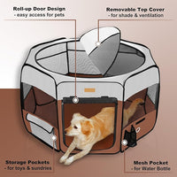 Dog Playpen, Portable Pet Play Pen for Cat, Puppies, Rabbits, Chickens, Foldable Large-Capacity Pet Tent for Indoor/Outdoor Travel Camping Brown