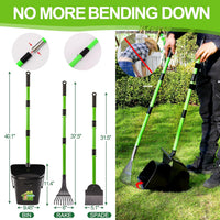 Pooper Scooper - 38" Long Adjustable Metal Handle Dog Pooper Scooper Swivel Bin & Rake & Spade - image 3
