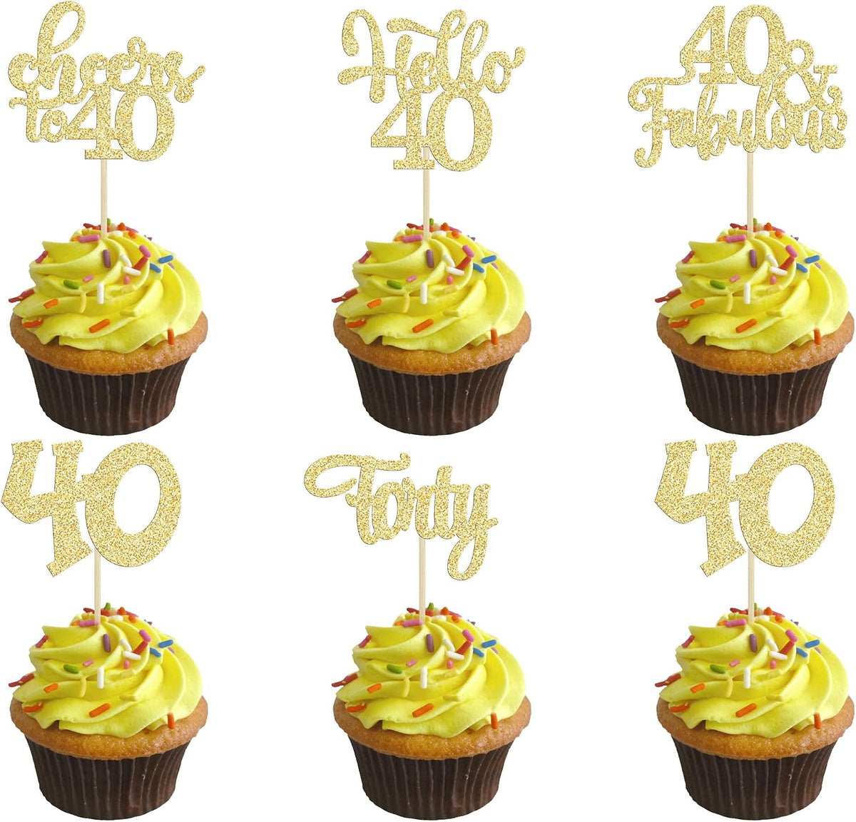 30pcs 16th Birthday Cupcake Toppers - 40th / Gold