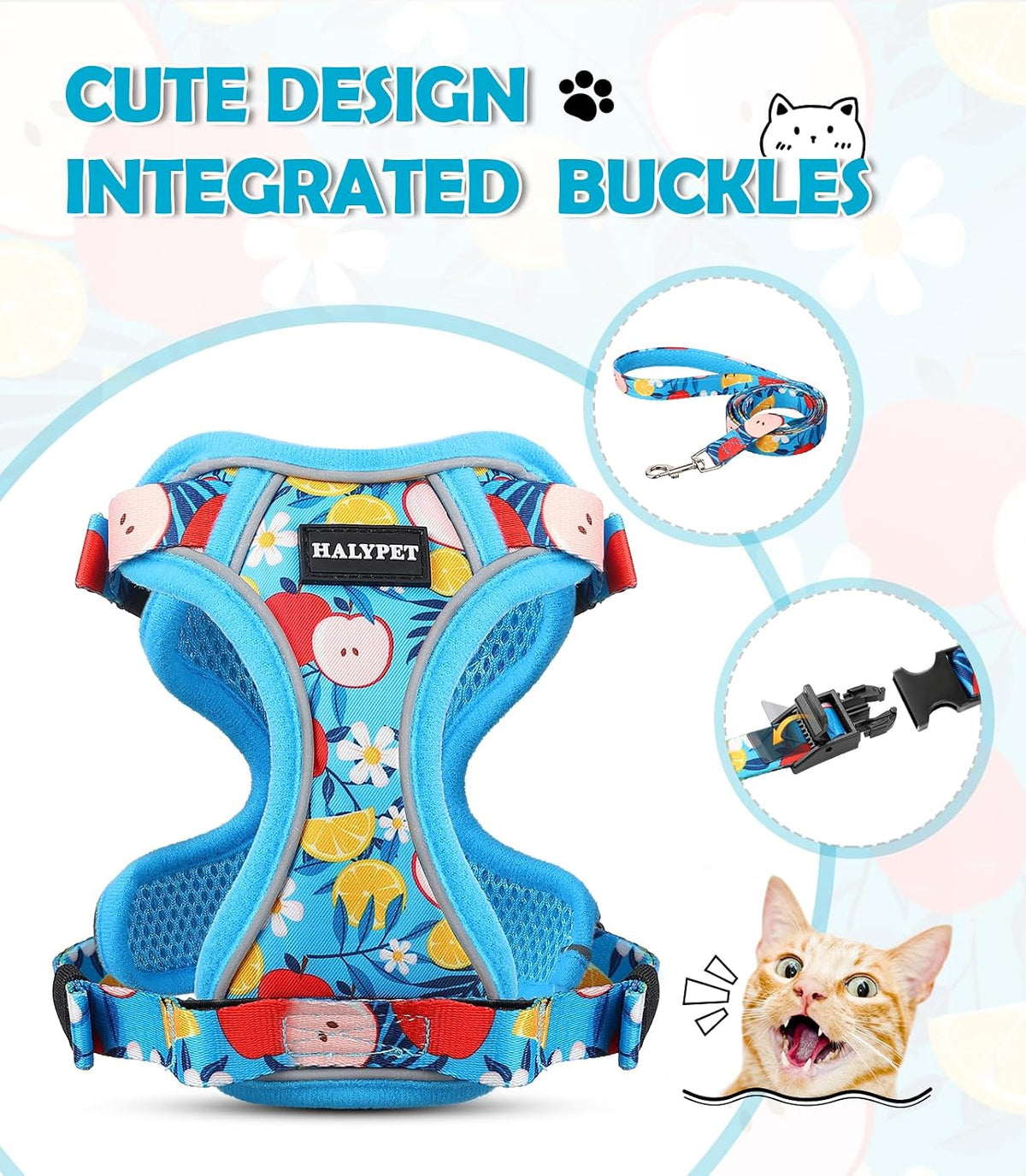 Cat Harness and Leash Set[MAX Safety 4th-Gen] Cute Escape Proof Vest - H603 Pro Azure Floral / Small (7-12lb) - image 3