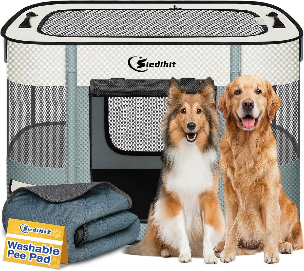 Siedihit 31" Dog Playpen, Cat Puppy Pen - Large / Grey with Pad