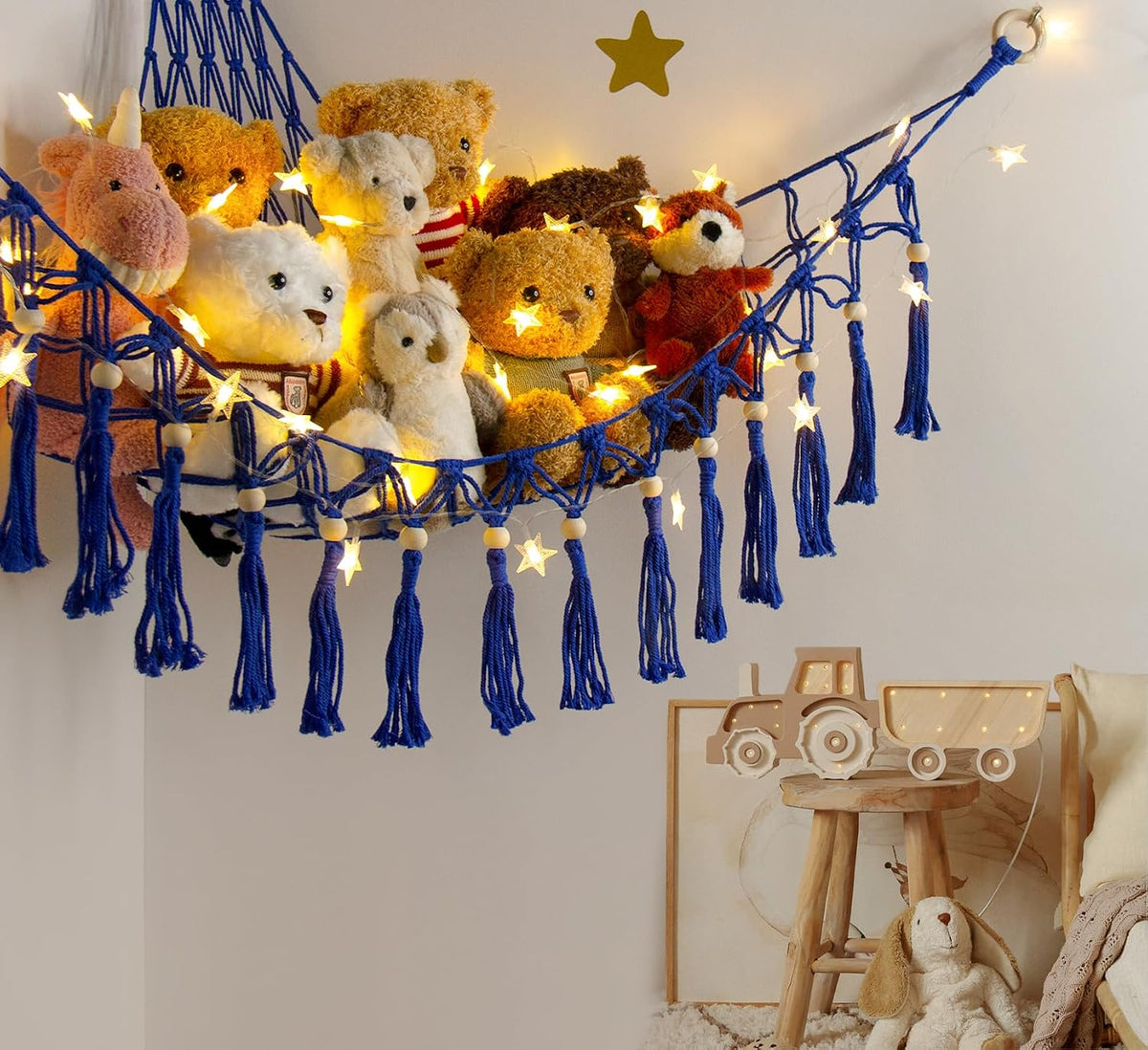 Stuffed Animal Toy Storage Hammock with LED Light - Navy Blue / L (39.5"*39.5"*48") - image 2