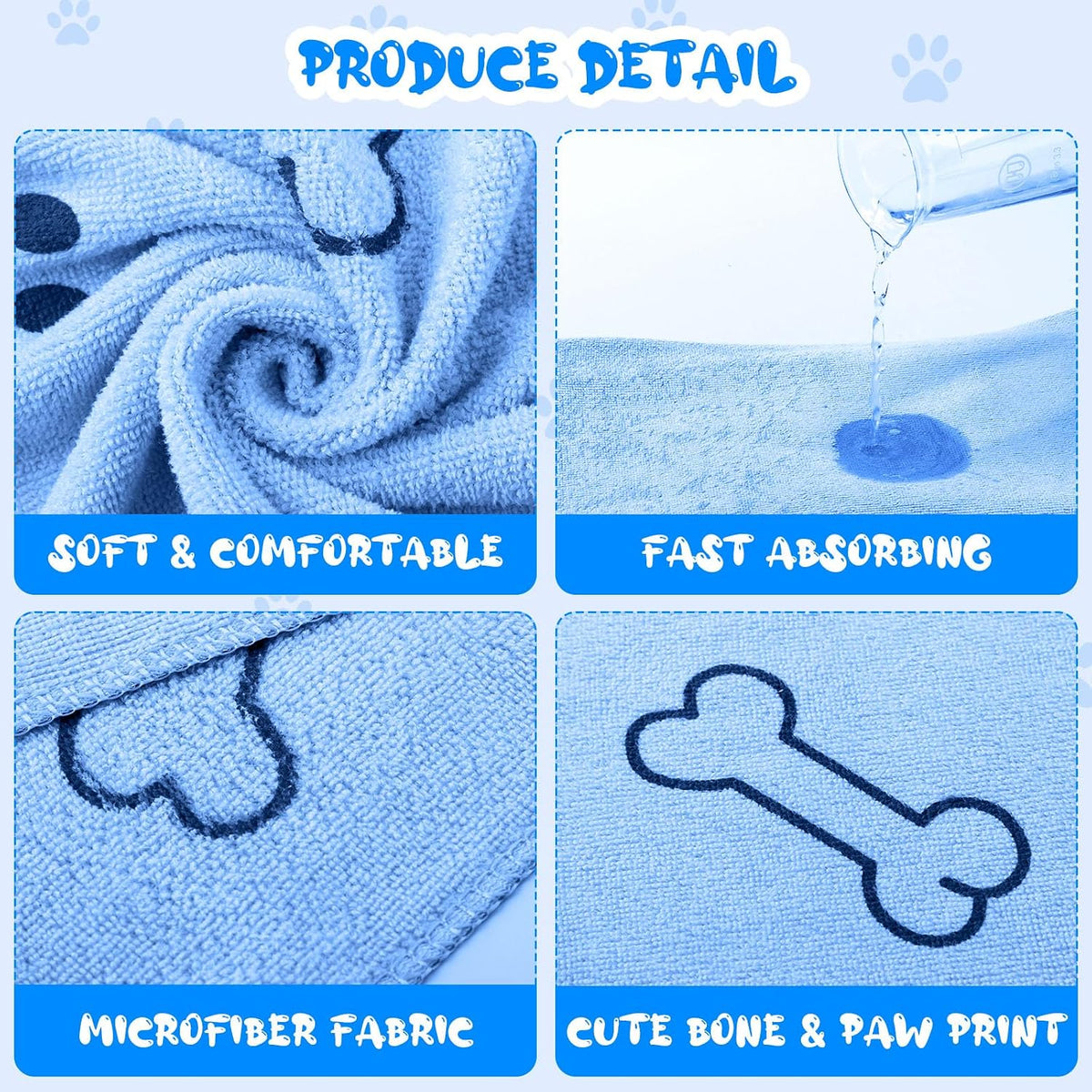 Tatuo 22 Pcs Dog Towels for Drying 20 x 40 Inch Pet Bath Towels - Blue / Bone Pattern - image 3