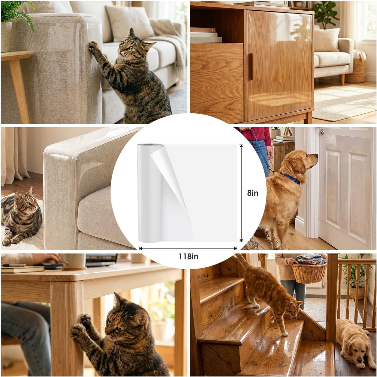 NO PINS Pain Cat Scratch Furniture Protector-12 Pack Thicken - Roll 118" × 8" - image 2