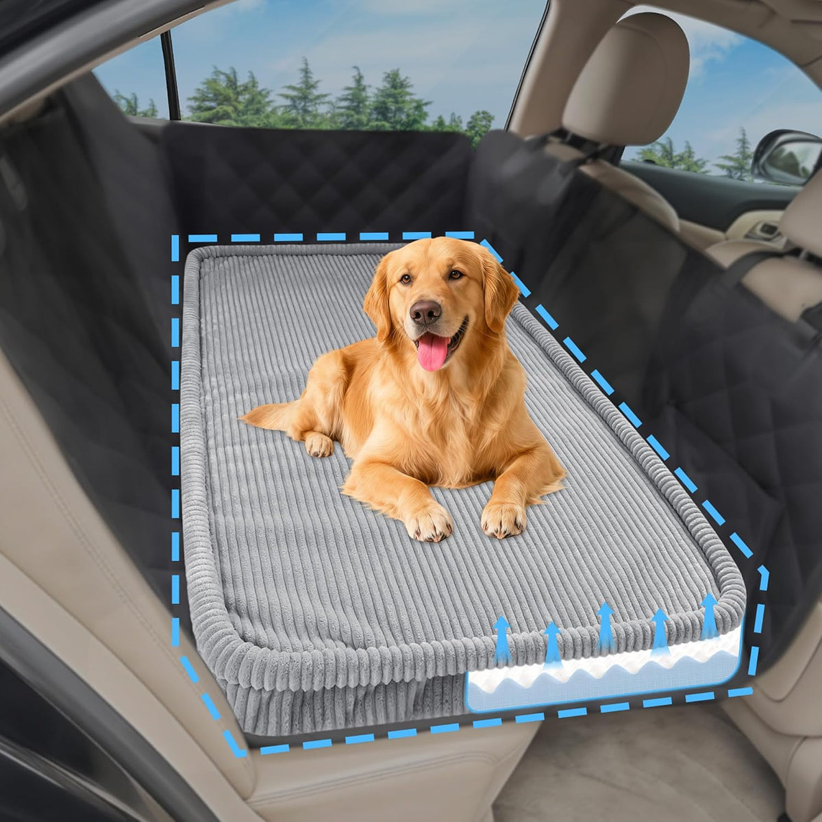 Dog Car Bed, Non-Slip Backseat Extender Pet Mat 50"x24.6"x2" – Essentials for Dogs - XL new（56"Lx28.7"M×2"H) / Light Gray