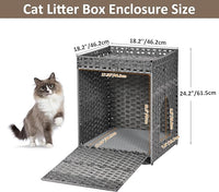 Cat Litter Box Enclosure with Soft Litter Mat; Hidden Kitten Washroom Furniture with Door; Handwoven Rattan Cat House; Pet Crate for Living Room, Bedroom, Balcony (Grey)